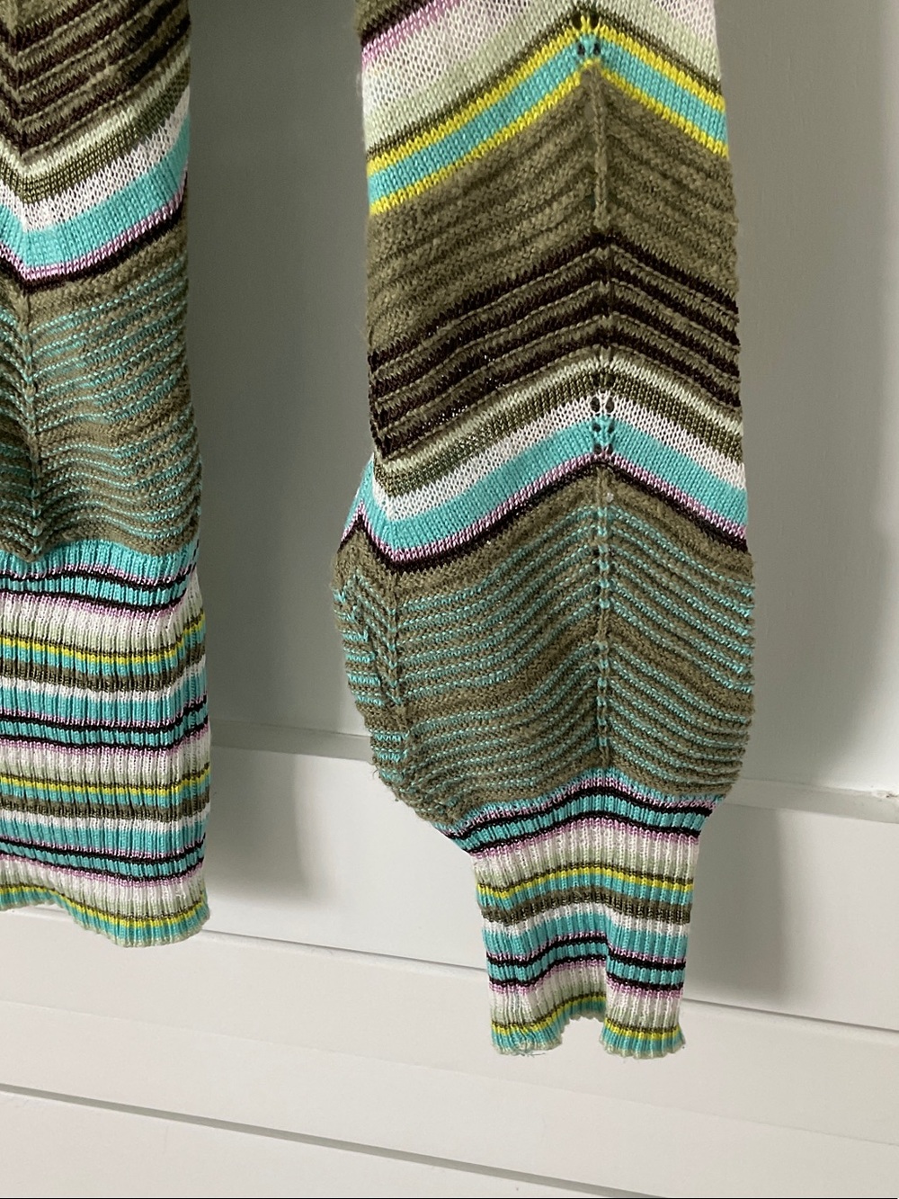 Missoni Green Chevron Knit Button-Front Cardigan with Multicolor Stripes - Picture 4 of 10